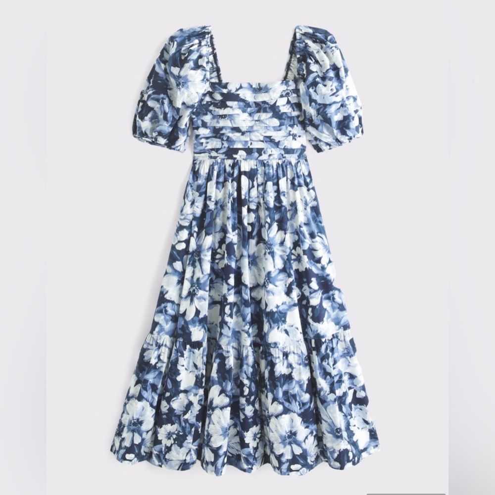 Abercrombie & Fitch Emerson Poplin Puff Sleeve Midi Dress